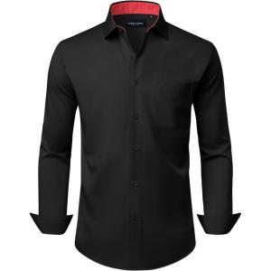 Alimens & Gentle Mens Dress Shirts Casual Long Sleeve Wrinkle Free Stretch Club Prom Party Button Down Shirt with Pocket(Black-red Polka Dots)