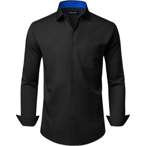 Alimens & Gentle Mens Dress Shirts Casual Long Sleeve Wrinkle Free Stretch Club Prom Party Button Down Shirt with Pocket(Black-royal Blue)
