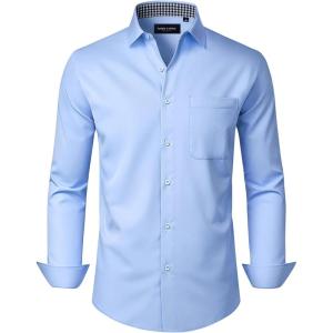 Alimens & Gentle Mens Dress Shirts Casual Long Sleeve Wrinkle Free Stretch Club Prom Party Button Down Shirt with Pocket(Blue)