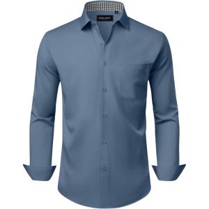 Alimens & Gentle Mens Dress Shirts Casual Long Sleeve Wrinkle Free Stretch Club Prom Party Button Down Shirt with Pocket(Denim Blue)