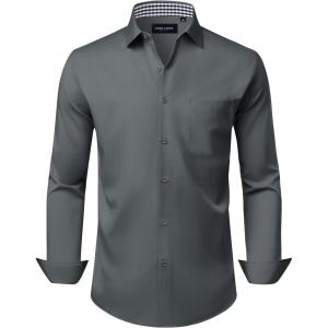Alimens & Gentle Mens Dress Shirts Casual Long Sleeve Wrinkle Free Stretch Club Prom Party Button Down Shirt with Pocket(Grey)
