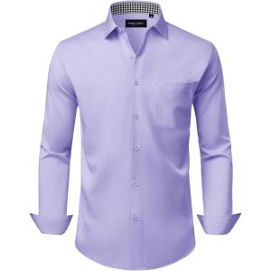 Alimens & Gentle Mens Dress Shirts Casual Long Sleeve Wrinkle Free Stretch Club Prom Party Button Down Shirt with Pocket(Lavender)
