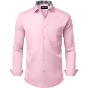 Alimens & Gentle Mens Dress Shirts Casual Long Sleeve Wrinkle Free Stretch Club Prom Party Button Down Shirt with Pocket(Pink)
