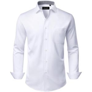 Alimens & Gentle Mens Dress Shirts Casual Long Sleeve Wrinkle Free Stretch Club Prom Party Button Down Shirt with Pocket(White)