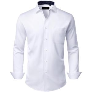 Alimens & Gentle Mens Dress Shirts Casual Long Sleeve Wrinkle Free Stretch Club Prom Party Button Down Shirt with Pocket(White-polka Dots)