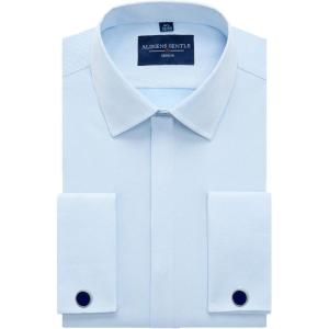 Alimens & Gentle Men’s Dress Shirts French Cuff Long Sleeve Regular Fit Formal Tuxedo Cufflinks Shirt(Twilled Blue)