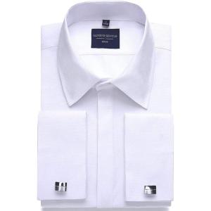 Alimens & Gentle Men’s Dress Shirts French Cuff Long Sleeve Regular Fit Formal Tuxedo Cufflinks Shirt(White)