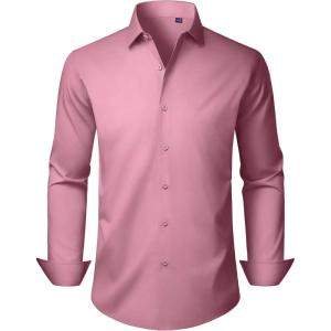 Alimens & Gentle Men’s Dress Shirts Long Sleeve Stretch Wrinkle Free Business Casual Button Down Shirt(Dusty Pink)