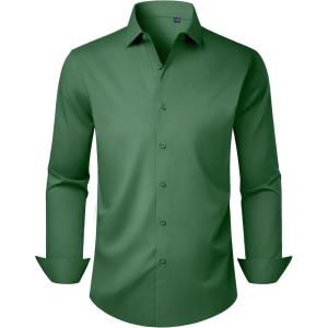Alimens & Gentle Men’s Dress Shirts Long Sleeve Stretch Wrinkle Free Business Casual Button Down Shirt(Green)
