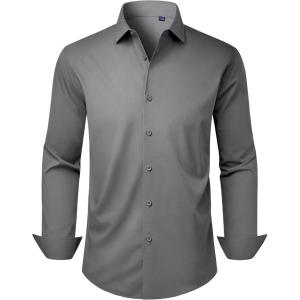 Alimens & Gentle Men’s Dress Shirts Long Sleeve Stretch Wrinkle Free Business Casual Button Down Shirt(Grey)