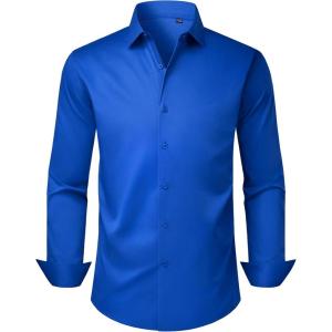 Alimens & Gentle Men’s Dress Shirts Long Sleeve Stretch Wrinkle Free Business Casual Button Down Shirt(Royal Blue)