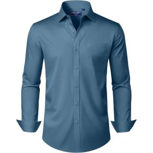 Alimens & Gentle Mens Dress Shirts Long Sleeve Wrinkle Free Stretch Business Casual Button Down Shirts(Denim Blue)
