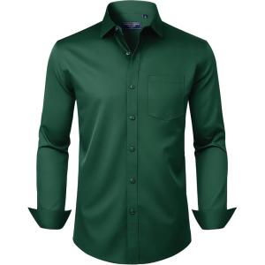 Alimens & Gentle Mens Dress Shirts Long Sleeve Wrinkle Free Stretch Business Casual Button Down Shirts(Green)