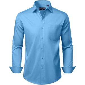 Alimens & Gentle Mens Dress Shirts Long Sleeve Wrinkle Free Stretch Business Casual Button Down Shirts(Haze Blue)