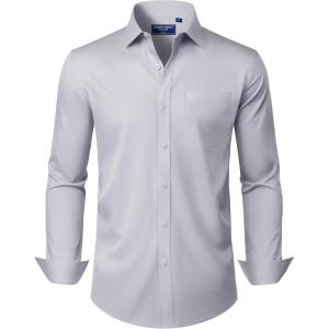 Alimens & Gentle Mens Dress Shirts Long Sleeve Wrinkle Free Stretch Business Casual Button Down Shirts(Light Grey)