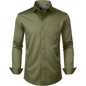 Alimens & Gentle Mens Dress Shirts Long Sleeve Wrinkle Free Stretch Business Casual Button Down Shirts(Olive Green)