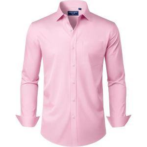 Alimens & Gentle Mens Dress Shirts Long Sleeve Wrinkle Free Stretch Business Casual Button Down Shirts(Pink)
