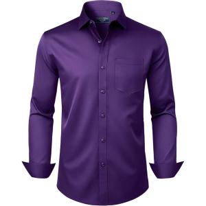 Alimens & Gentle Mens Dress Shirts Long Sleeve Wrinkle Free Stretch Business Casual Button Down Shirts(Purple)