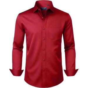 Alimens & Gentle Mens Dress Shirts Long Sleeve Wrinkle Free Stretch Business Casual Button Down Shirts(Red)