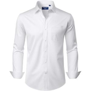 Alimens & Gentle Mens Dress Shirts Long Sleeve Wrinkle Free Stretch Business Casual Button Down Shirts(White)