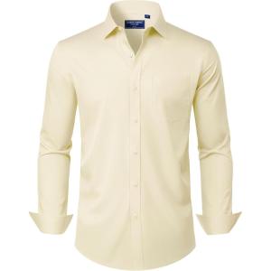 Alimens & Gentle Mens Dress Shirts Long Sleeve Wrinkle Free Stretch Business Casual Button Down Shirts(Yellow)