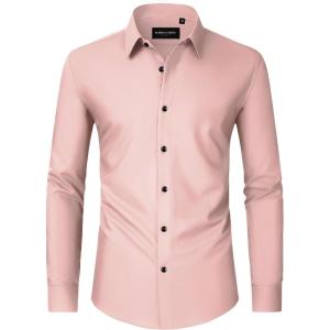 Alimens & Gentle Men’s Dress Shirts Long Sleeve Wrinkle Free Stretch Business Casual Wedding Button Down Shirt(Coral)