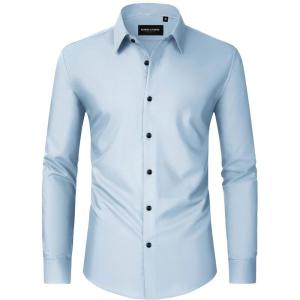 Alimens & Gentle Men’s Dress Shirts Long Sleeve Wrinkle Free Stretch Business Casual Wedding Button Down Shirt(Light Blue)