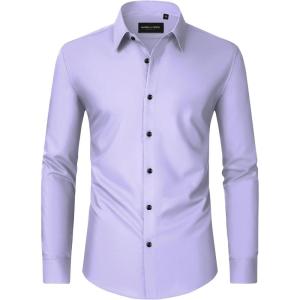Alimens & Gentle Men’s Dress Shirts Long Sleeve Wrinkle Free Stretch Business Casual Wedding Button Down Shirt(Light Purple)