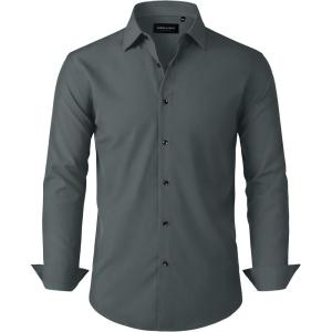 Alimens & Gentle Mens Dress Shirts Stretch Long Sleeve Formal Business Wedding Button Down Shirt Wrinkle Free(Dark Grey)