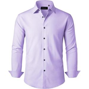 Alimens & Gentle Mens Dress Shirts Stretch Long Sleeve Formal Business Wedding Button Down Shirt Wrinkle Free(Lavender Purple)