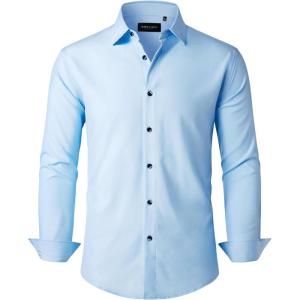 Alimens & Gentle Mens Dress Shirts Stretch Long Sleeve Formal Business Wedding Button Down Shirt Wrinkle Free(Light Blue)