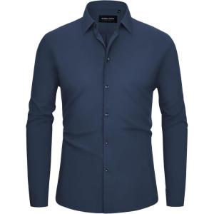 Alimens & Gentle Mens Dress Shirts Stretch Long Sleeve Formal Business Wedding Button Down Shirt Wrinkle Free(Navy Blue)