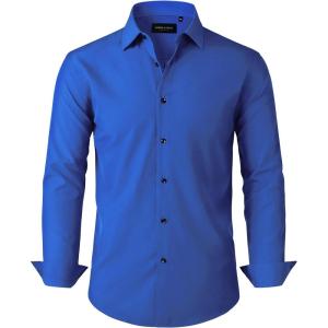 Alimens & Gentle Mens Dress Shirts Stretch Long Sleeve Formal Business Wedding Button Down Shirt Wrinkle Free(Royal Blue)