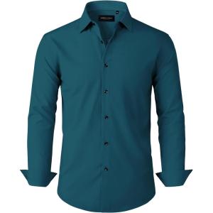 Alimens & Gentle Mens Dress Shirts Stretch Long Sleeve Formal Business Wedding Button Down Shirt Wrinkle Free(Teal)