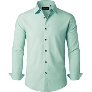 Alimens & Gentle Mens Dress Shirts Stretch Long Sleeve Formal Business Wedding Button Down Shirt Wrinkle Free(Turquoise Green)
