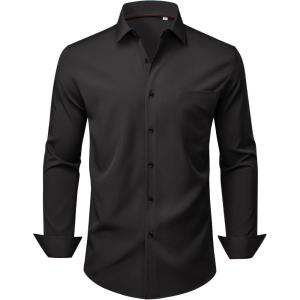 Alimens & Gentle Mens Dress Shirts Stretch Long Sleeve Wrinkle Free Business Casual Button Down Shirt for Wedding(Black)