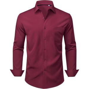 Alimens & Gentle Mens Dress Shirts Stretch Long Sleeve Wrinkle Free Business Casual Button Down Shirt for Wedding(Burgundy)