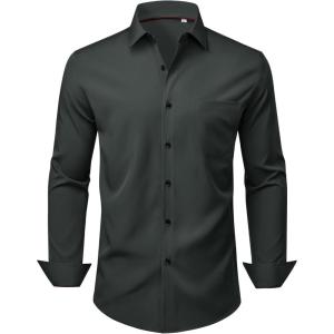 Alimens & Gentle Mens Dress Shirts Stretch Long Sleeve Wrinkle Free Business Casual Button Down Shirt for Wedding(Charcoal)