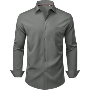 Alimens & Gentle Mens Dress Shirts Stretch Long Sleeve Wrinkle Free Business Casual Button Down Shirt for Wedding(Grey)
