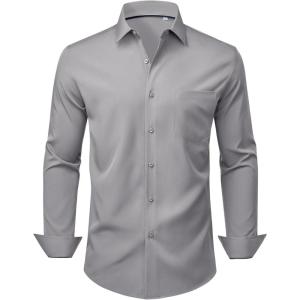 Alimens & Gentle Mens Dress Shirts Stretch Long Sleeve Wrinkle Free Business Casual Button Down Shirt for Wedding(Light Grey)