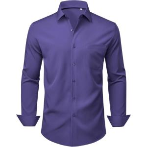 Alimens & Gentle Mens Dress Shirts Stretch Long Sleeve Wrinkle Free Business Casual Button Down Shirt for Wedding(Purple)