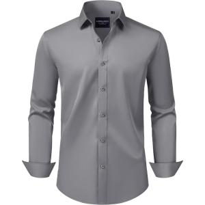 Alimens & Gentle Men’s Dress Shirts Transitional Weather Long Sleeve Stretch Wrinkle-Free Button Down Top(Grey)