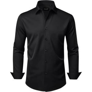 Alimens & Gentle Men’s Dress Shirts Wrinkle Free Stretch Solid Long Sleeve Button Down Shirt Wedding Dating(Black)