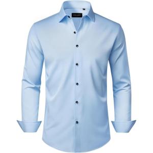 Alimens & Gentle Men’s Dress Shirts Wrinkle Free Stretch Solid Long Sleeve Button Down Shirt Wedding Dating(Light Blue)