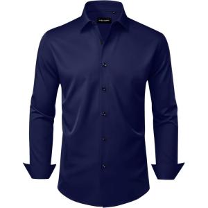 Alimens & Gentle Men’s Dress Shirts Wrinkle Free Stretch Solid Long Sleeve Button Down Shirt Wedding Dating(Navy Blue)