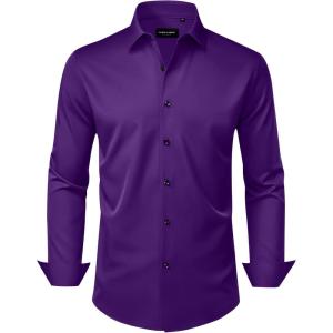 Alimens & Gentle Men’s Dress Shirts Wrinkle Free Stretch Solid Long Sleeve Button Down Shirt Wedding Dating(Purple)