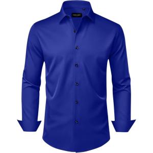 Alimens & Gentle Men’s Dress Shirts Wrinkle Free Stretch Solid Long Sleeve Button Down Shirt Wedding Dating(Royal Blue)