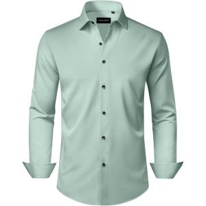 Alimens & Gentle Men’s Dress Shirts Wrinkle Free Stretch Solid Long Sleeve Button Down Shirt Wedding Dating(Turquoise Green)
