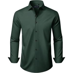 Alimens & Gentle Men’s Long Sleeve Dress Shirts Wrinkle Free Stretch Wedding Business Casual Button Down Shirt(Green)