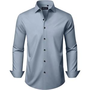 Alimens & Gentle Men’s Long Sleeve Dress Shirts Wrinkle Free Stretch Wedding Business Casual Button Down Shirt(Grey)
